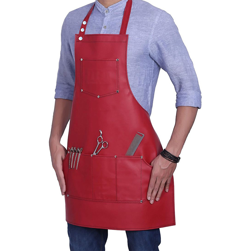 Leatherwork Apron - PUレザーエプロン 首掛け 防水 多ポケット 作業服エプロン 理容師