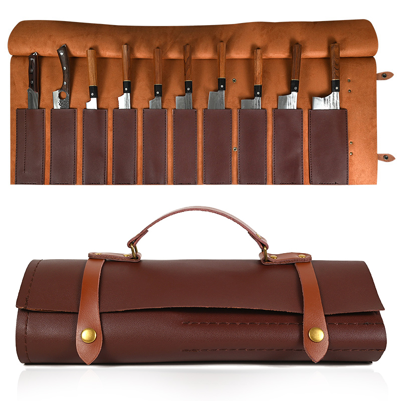ポータブルキッチンナイフロールバッグ、8、9、11スロット、 - Leatherwork Roller のレビューと価格