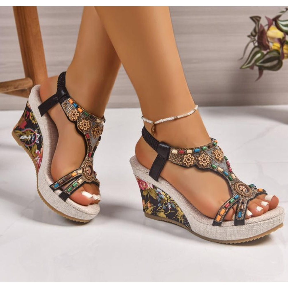 女性用レザーサマーファッションウェッジサンダル、大きいサイズ - Leather Work Heels のレビューと価格