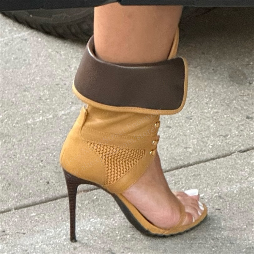 女性オープントゥスティレットレースアップサンダルセクシーなレ - Leather Work Heels のレビューと価格