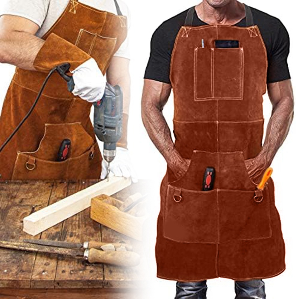 溶接工用、鍛冶屋用、牛革製作業着、革製溶接エプロン、工場用茶 - Leatherwork Apron のレビューと価格