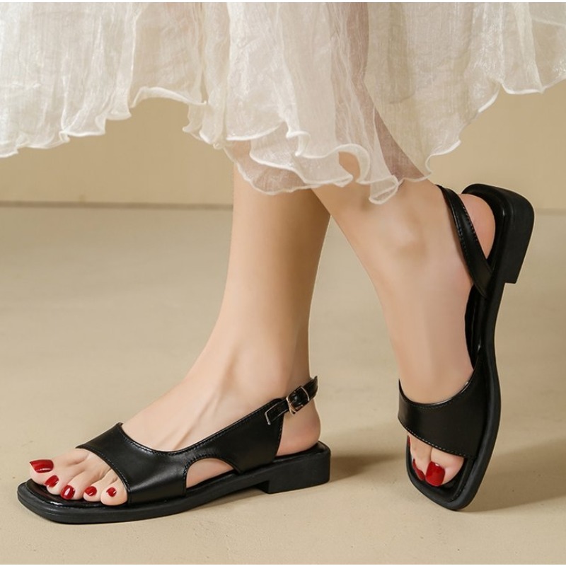 2026年夏 レトロ レディースサンダル、シンプルなスクエア - Leather Work Heels のレビューと価格